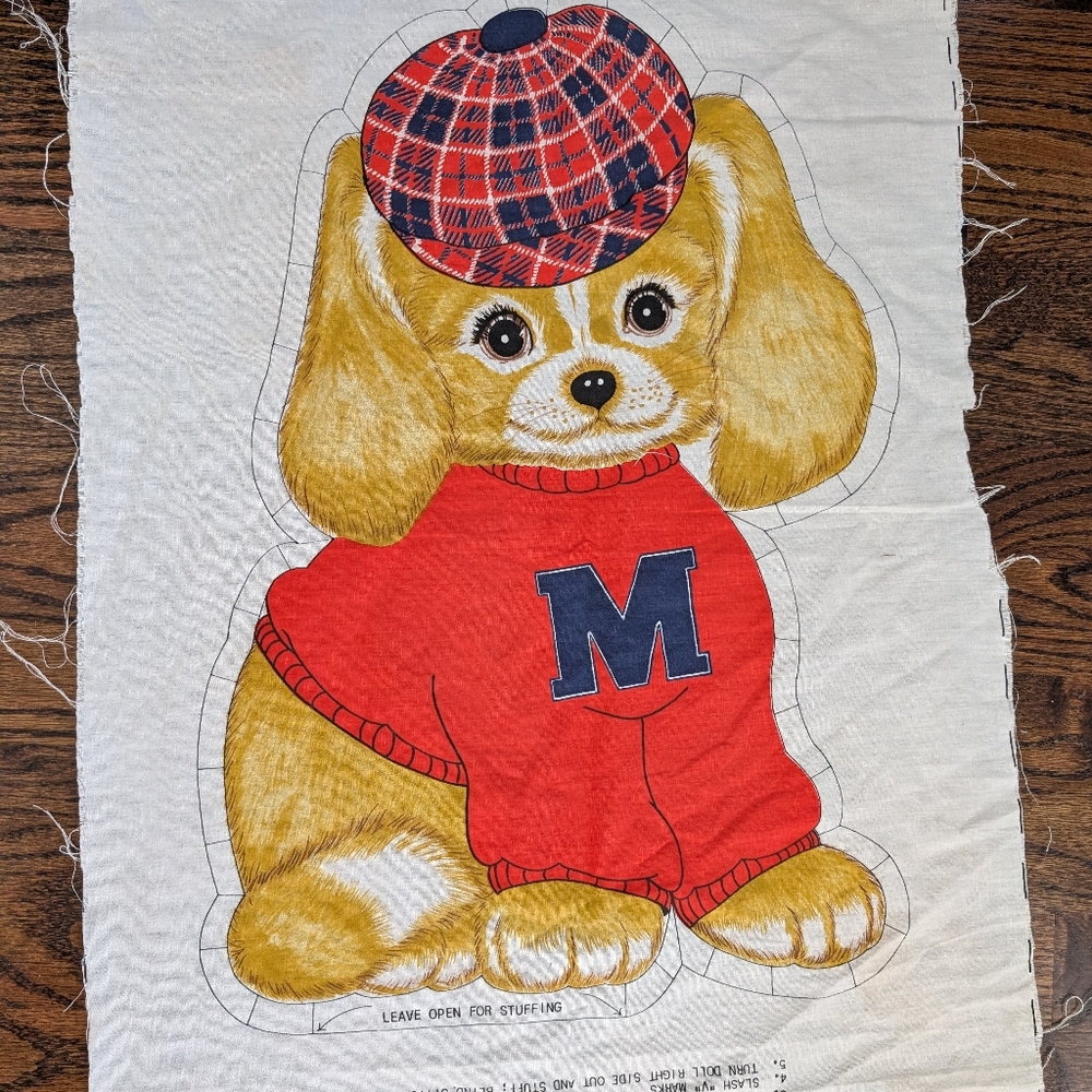 Vintage Puppy Cut Sew Doll Fabric Panel Springs Mills Pattern 7516 Uncut 1970s